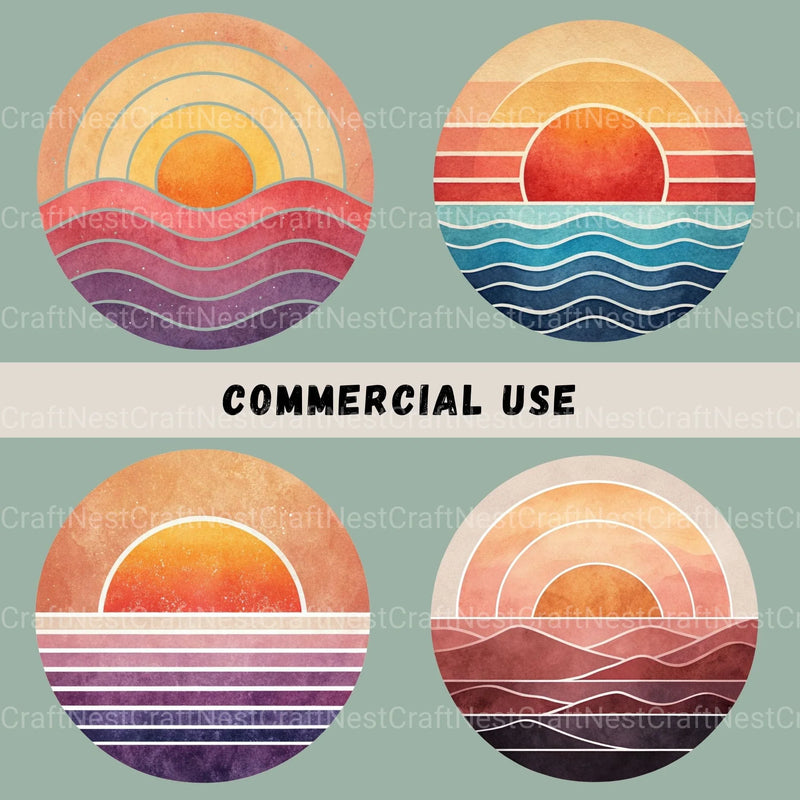 Retro Sunsets Circle Clipart Bundle - CraftNest - Digital Crafting and Art