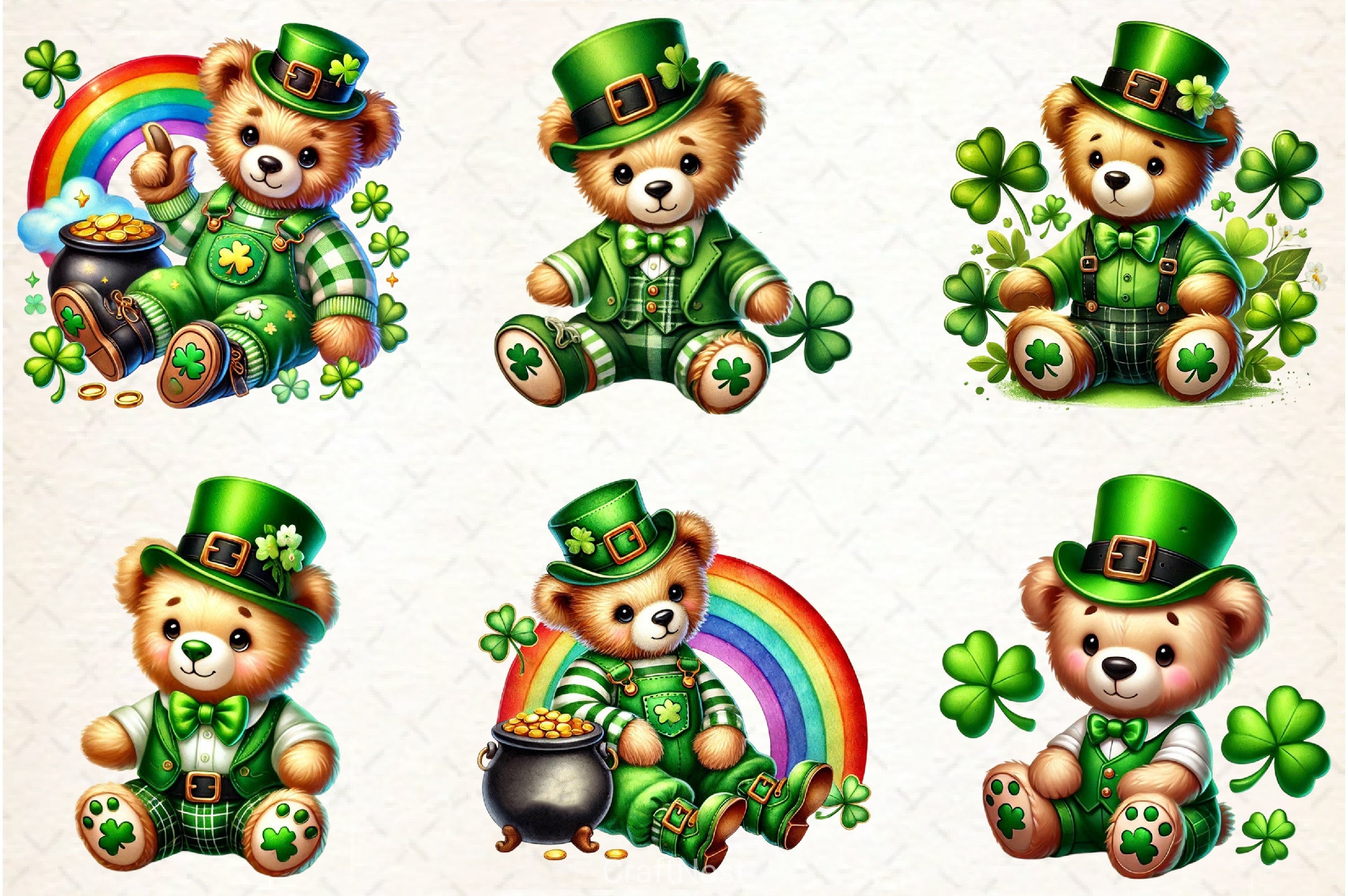 St Patrick's Teddy Bear Clipart Bundle - CraftNest - Digital Crafting and Art