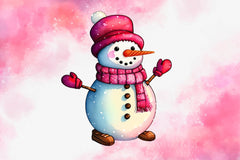 Cute Pink Color Snowman Christmas Clipart Bundle - CraftNest - Digital Crafting and Art