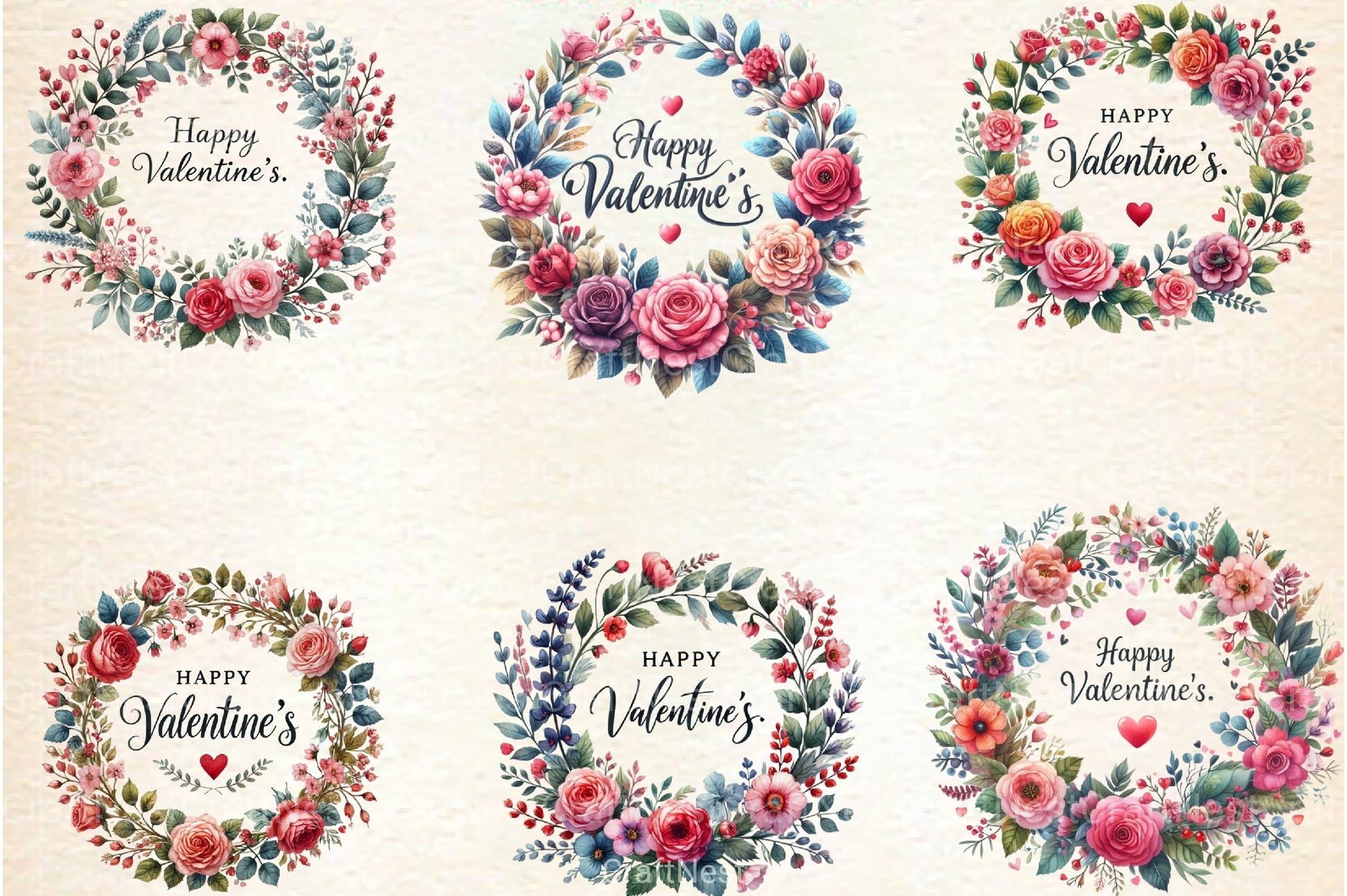 Valentine's Floral Wreath Clipart Bundle - CraftNest - Digital Crafting and Art