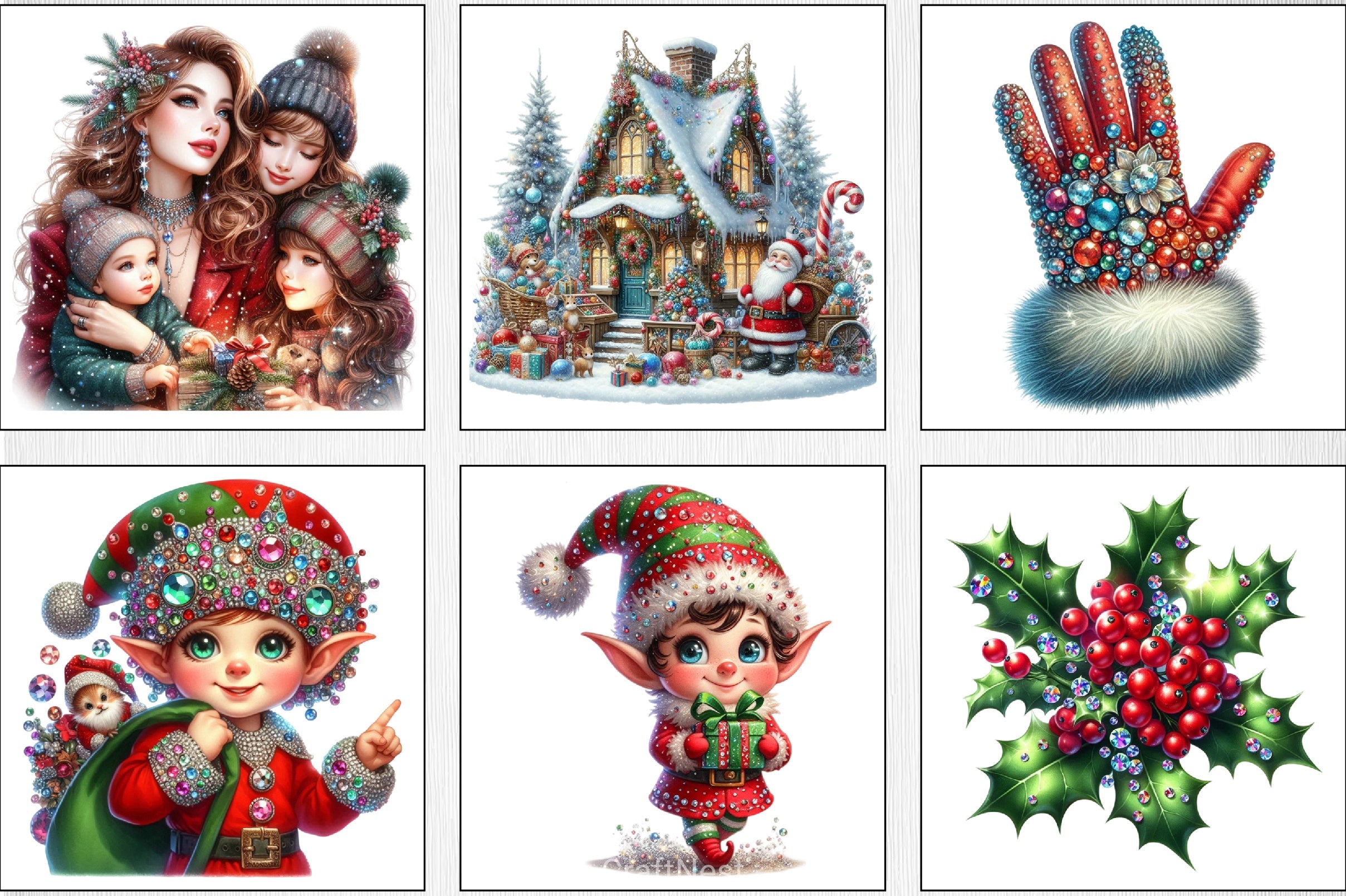 Faux Rhinestones Christmas Clipart Bundle - CraftNest - Digital Crafting and Art