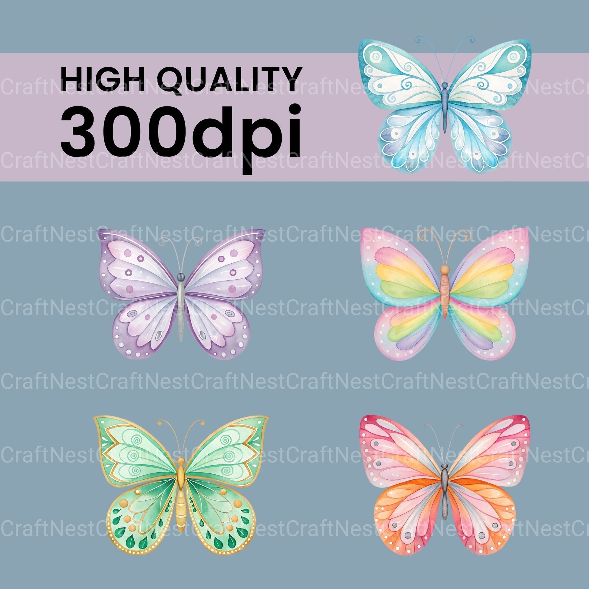 Pastel Butterflies Clipart Bundle - CraftNest - Digital Crafting and Art