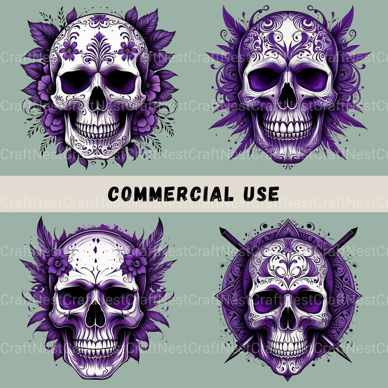 Skulls In Purple Clipart Bundle - CraftNest - Digital Crafting and Art