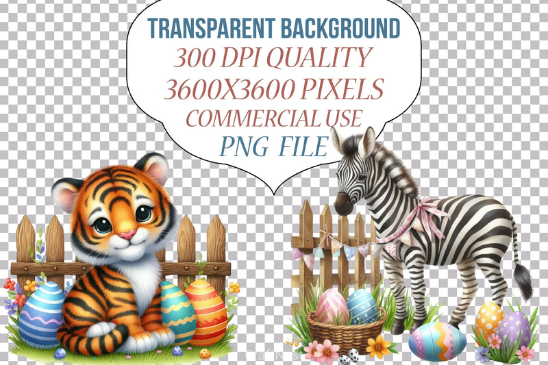 Easter Animals with Fence Clipart Bundle - CraftNest - Digital Crafting and Art
