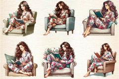 Christmas Winter Woman Reading on Sofa Clipart Bundle - CraftNest - Digital Crafting and Art