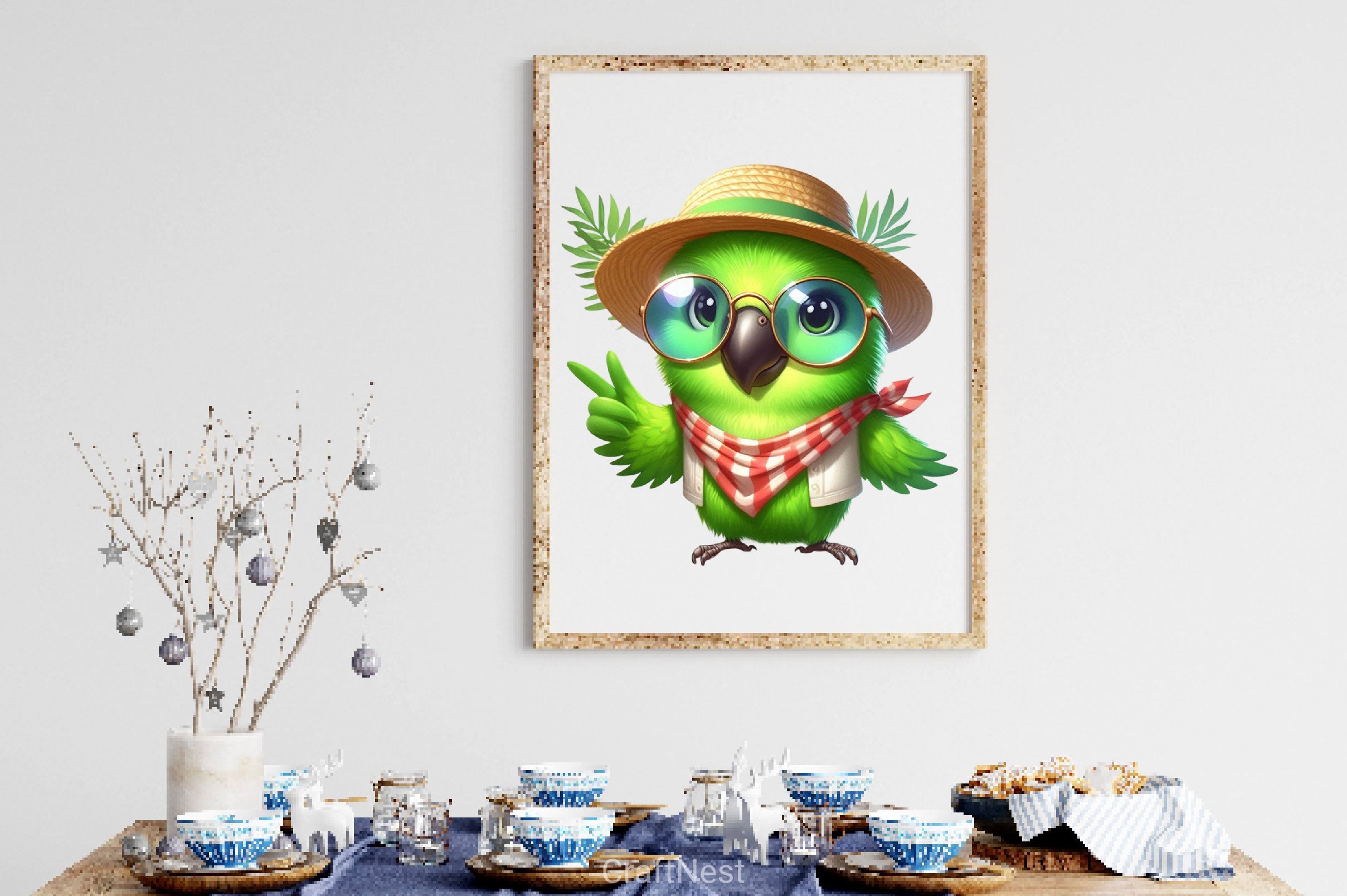 Cute Funny Green Parrot Clipart Bundle - CraftNest - Digital Crafting and Art