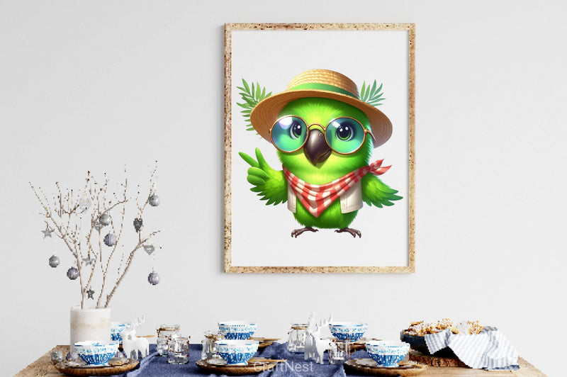 Cute Funny Green Parrot Clipart Bundle - CraftNest - Digital Crafting and Art