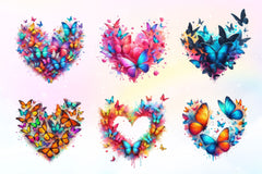 Colorful Butterflies Heart Clipart Bundle - CraftNest - Digital Crafting and Art