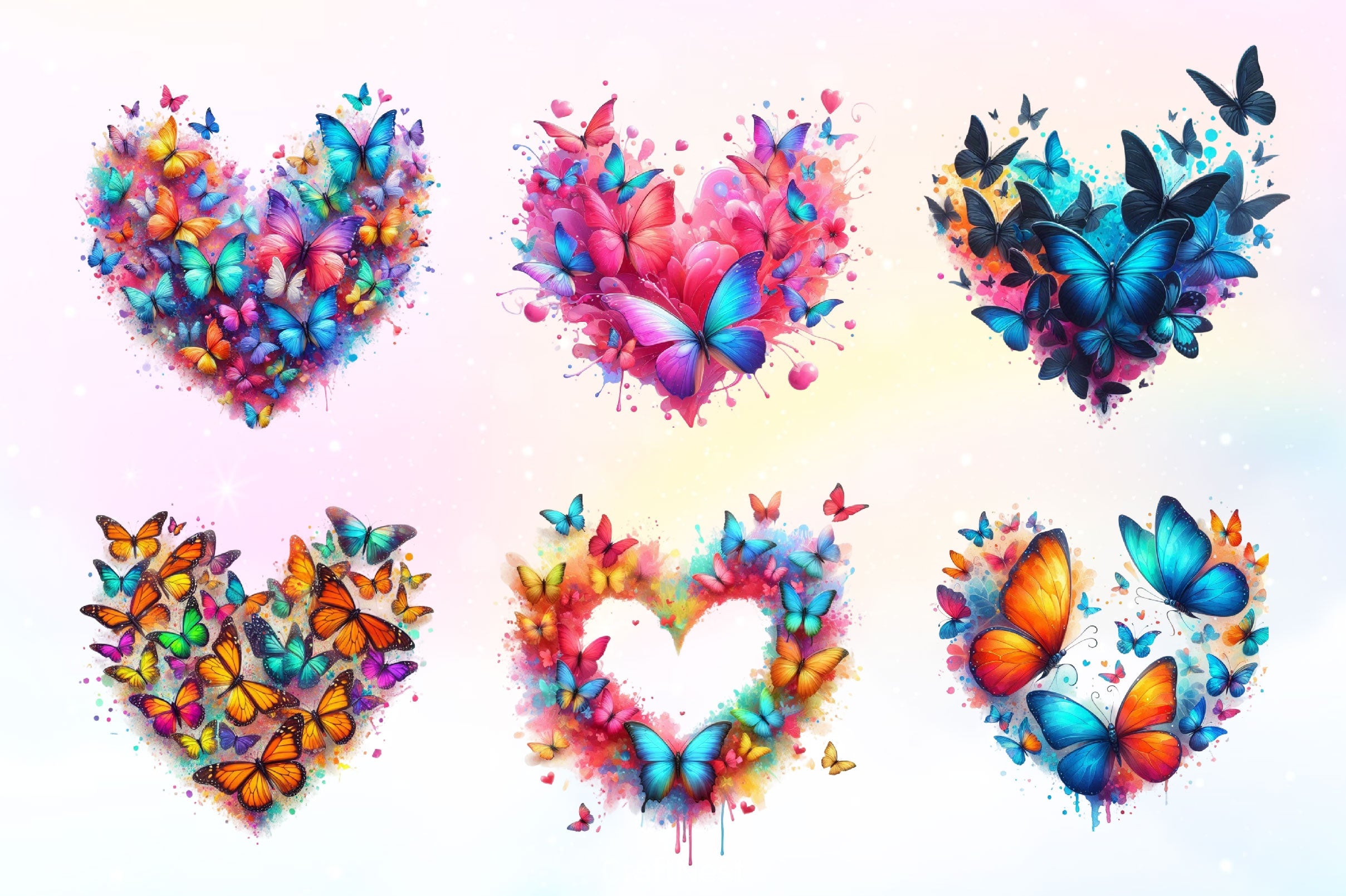 Colorful Butterflies Heart Clipart Bundle - CraftNest - Digital Crafting and Art