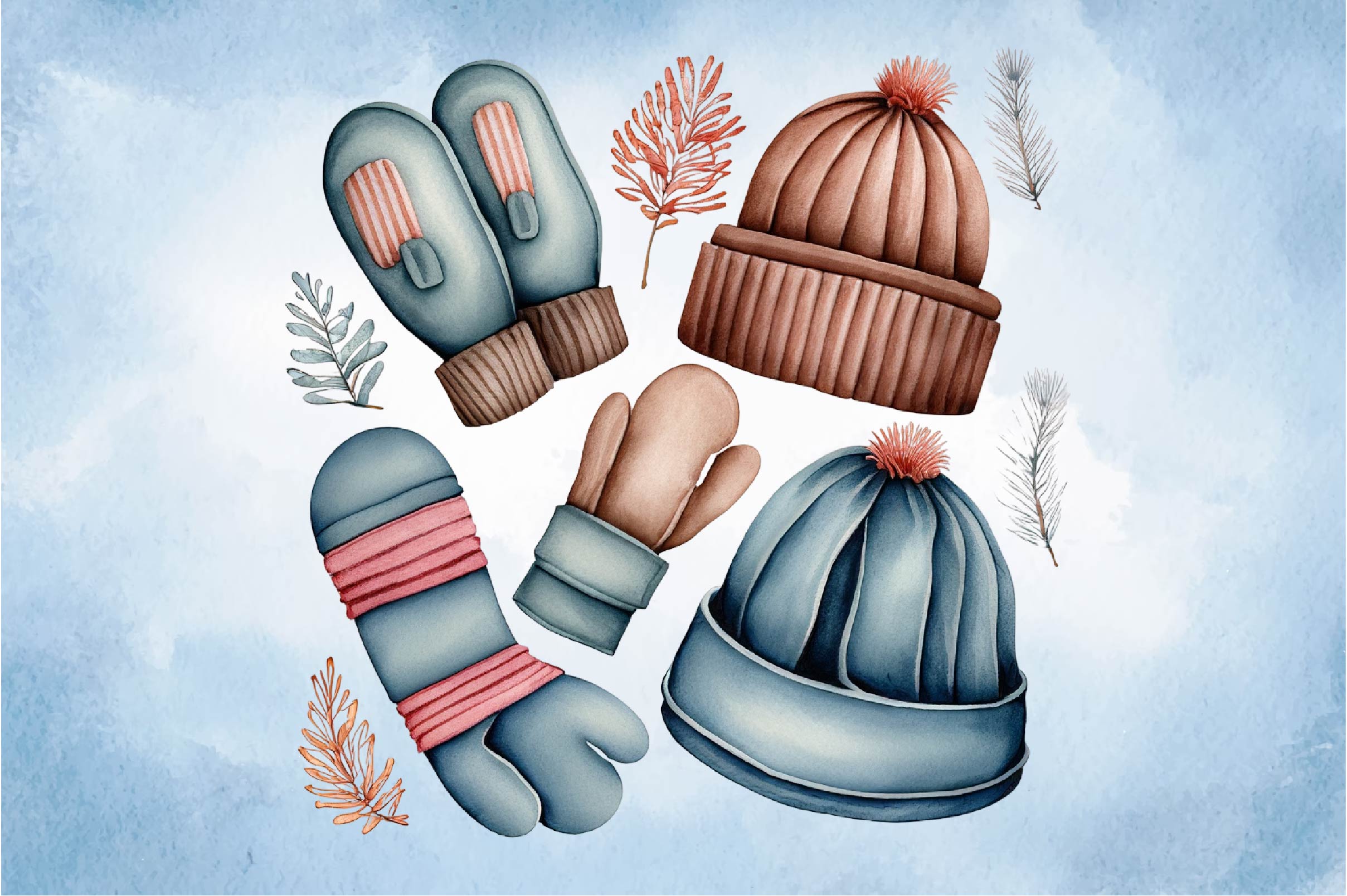 Winter Cute Set Of Mittens Clipart Bundle - CraftNest - Digital Crafting and Art
