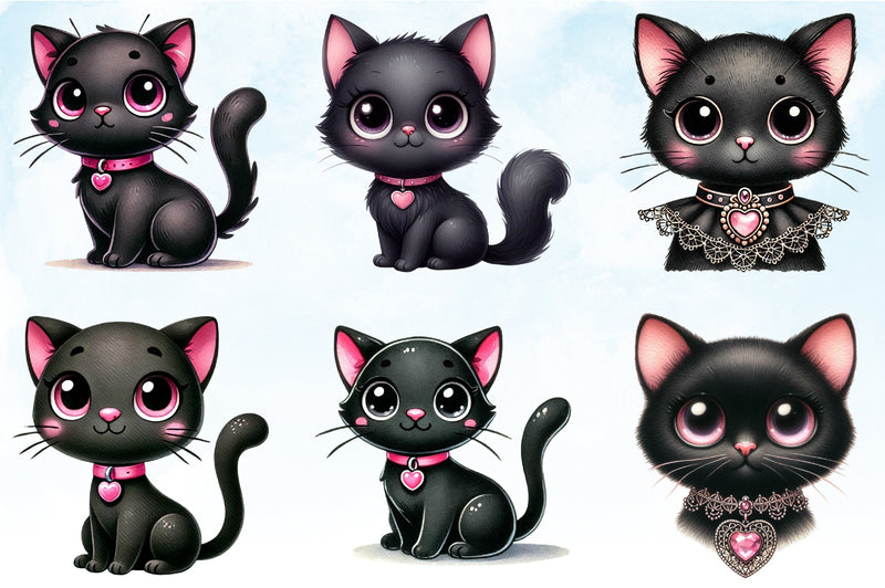 Valentine Black Cat Clipart Bundle - CraftNest - Digital Crafting and Art