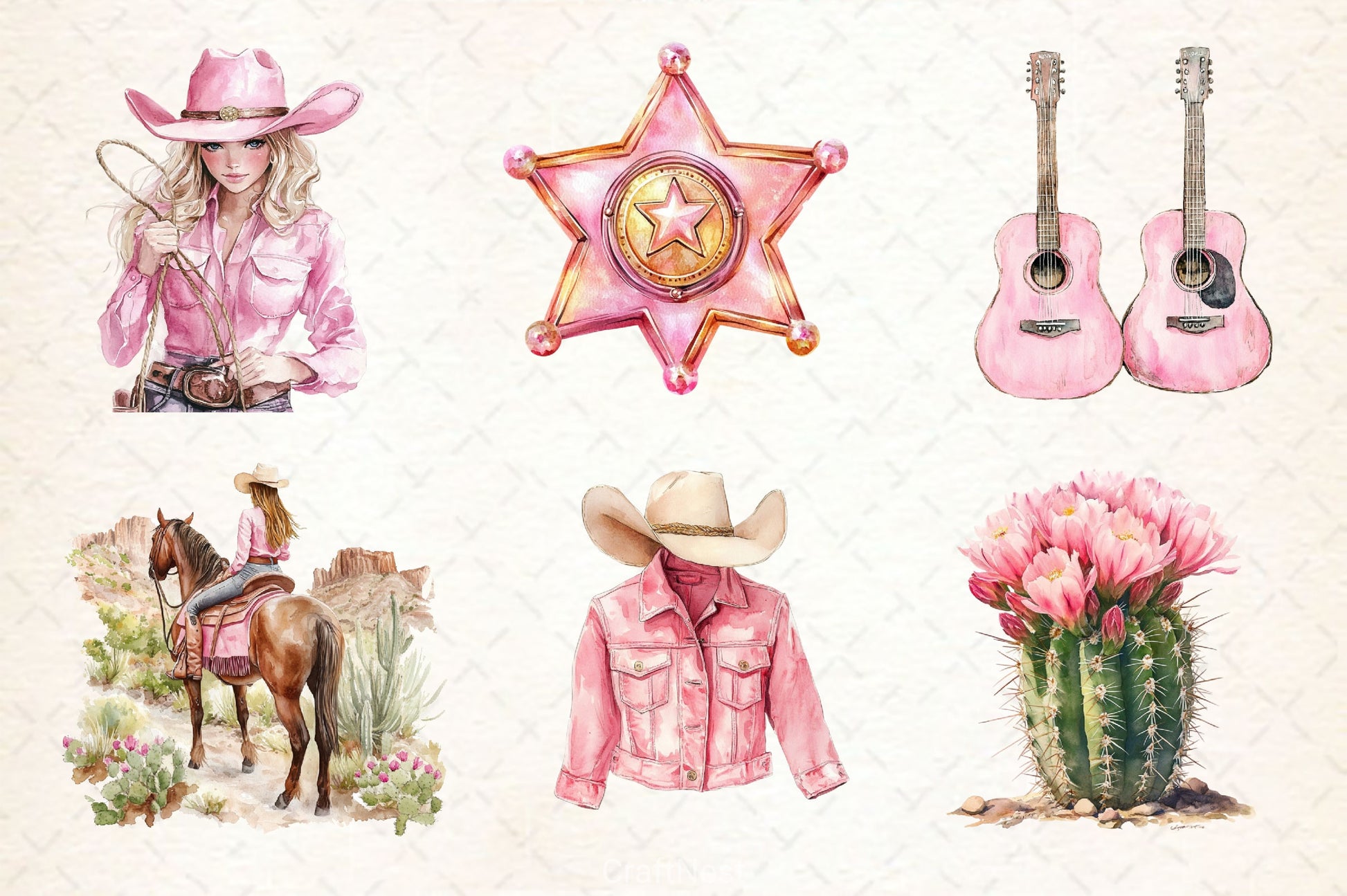 Pink Western Cowgirl Clipart Bundle 2 - CraftNest - Digital Crafting and Art