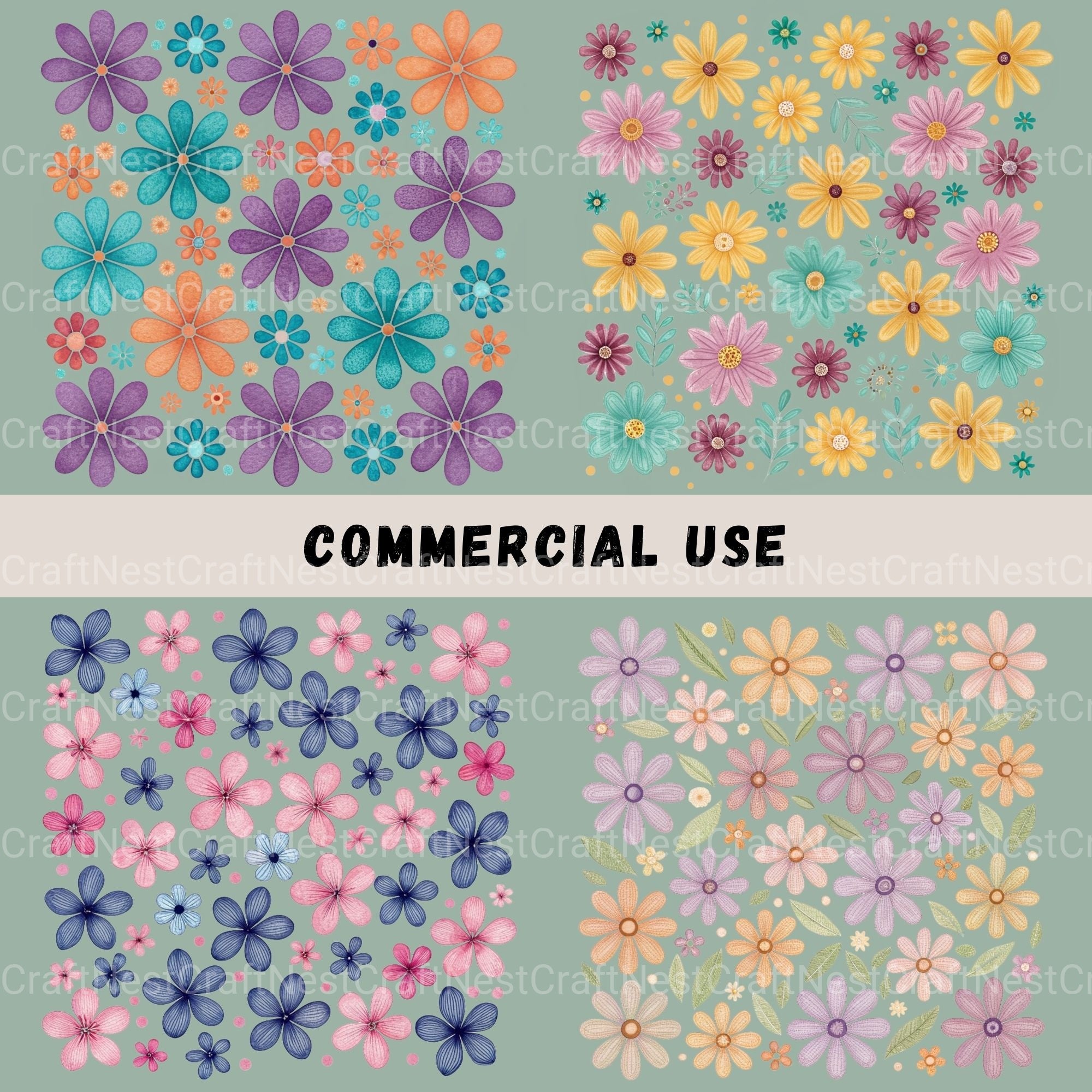 Hippie Flowers Clipart Bundle - CraftNest - Digital Crafting and Art