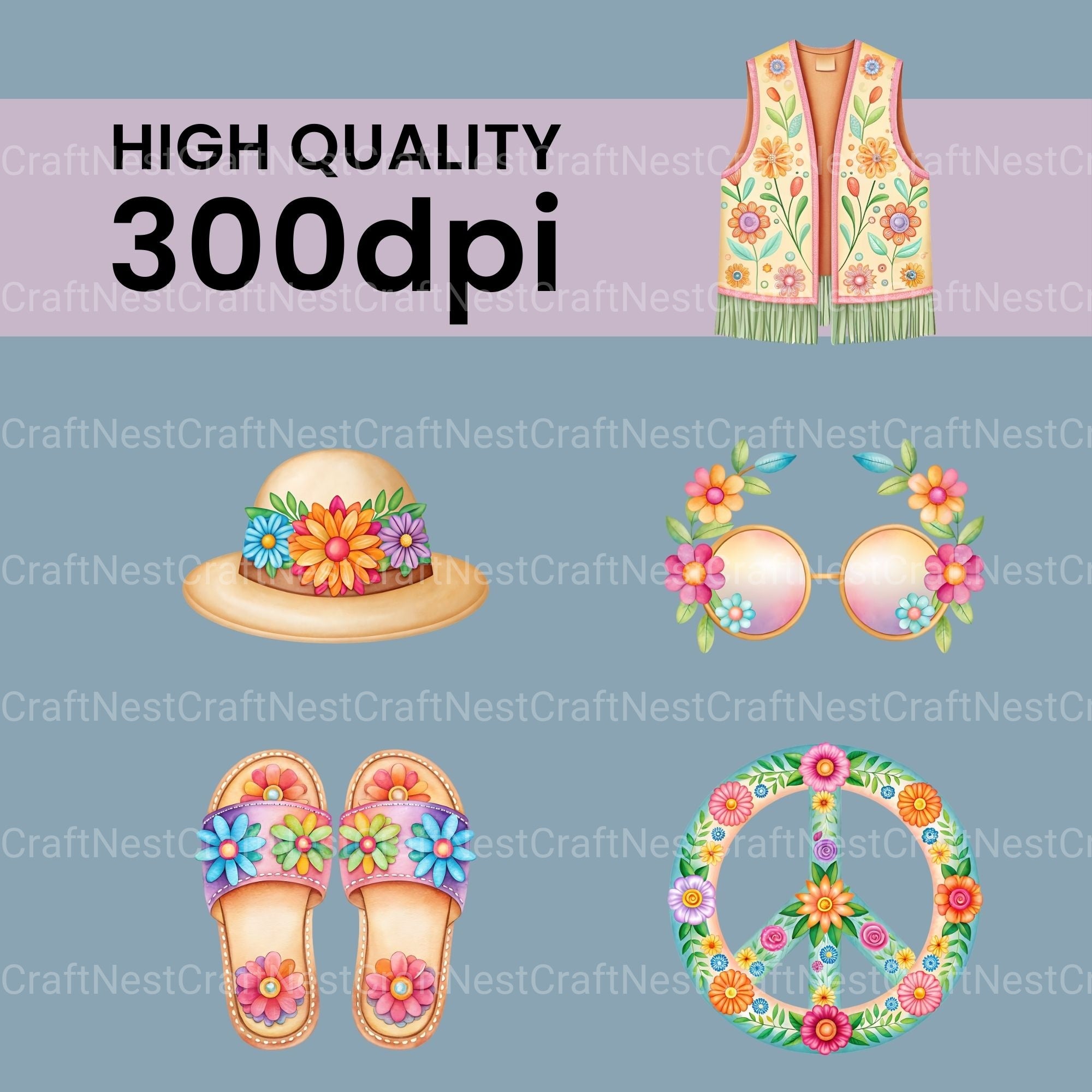 Groovy Hippie Clipart Bundle - CraftNest - Digital Crafting and Art