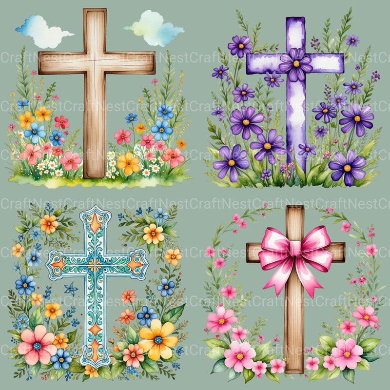 Cross Floral Clipart Bundle 2 - CraftNest - Digital Crafting and Art