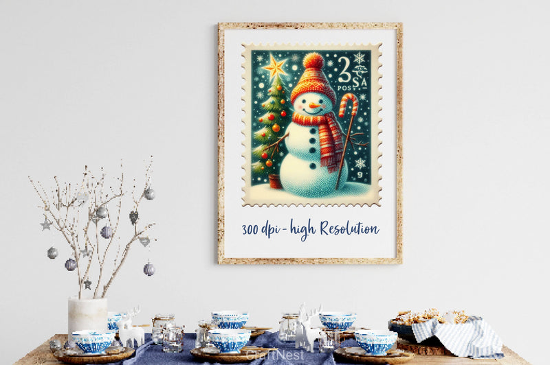 Christmas Snowman Postage Stamps Clipart Bundle 2 - CraftNest - Digital Crafting and Art
