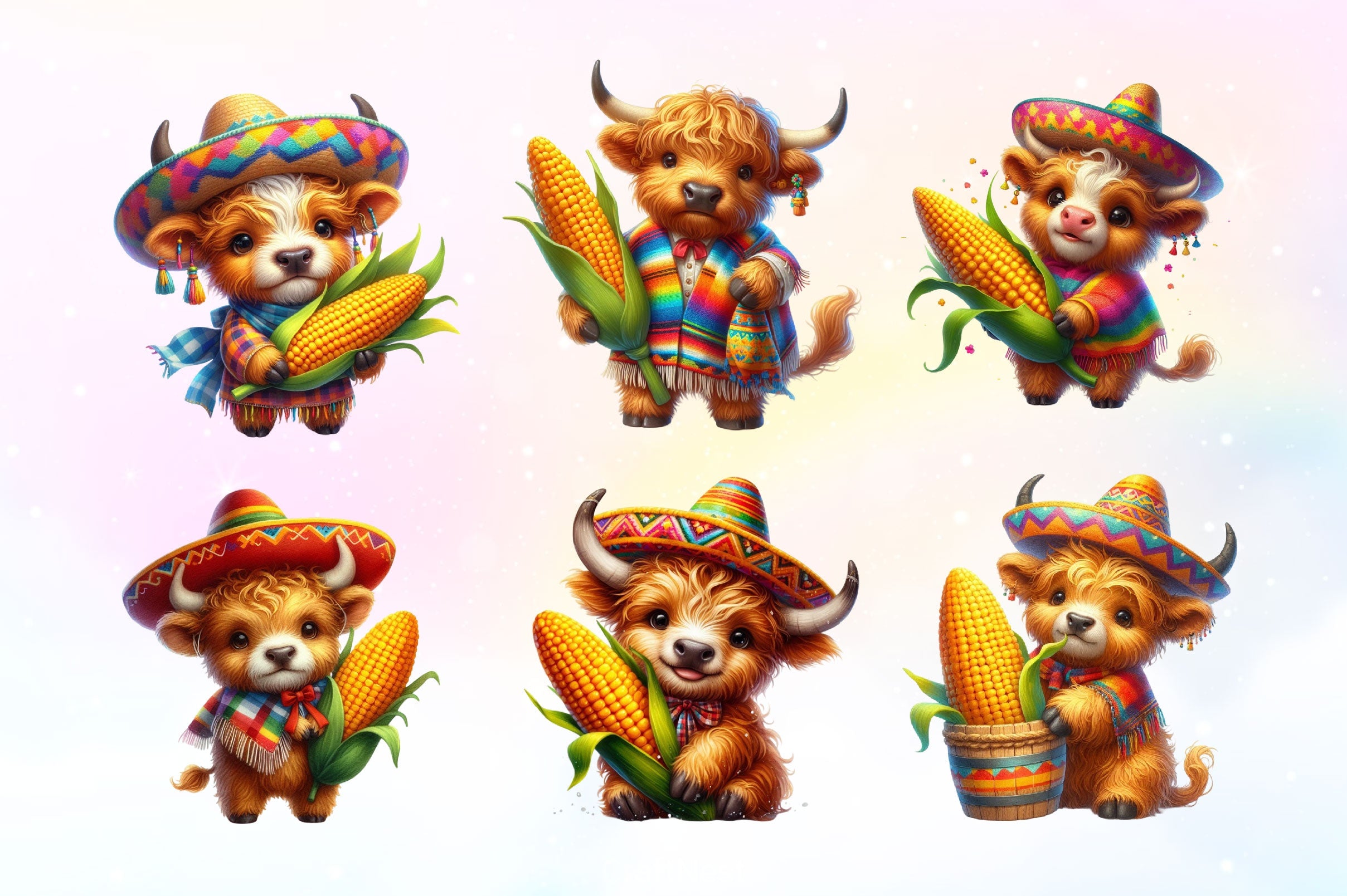 Cinco De Mayo Highland Cow Clipart Bundle 2 - CraftNest - Digital Crafting and Art