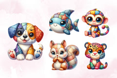 Cute Patchwork Animals Clipart Bundle 3 - CraftNest - Digital Crafting and Art