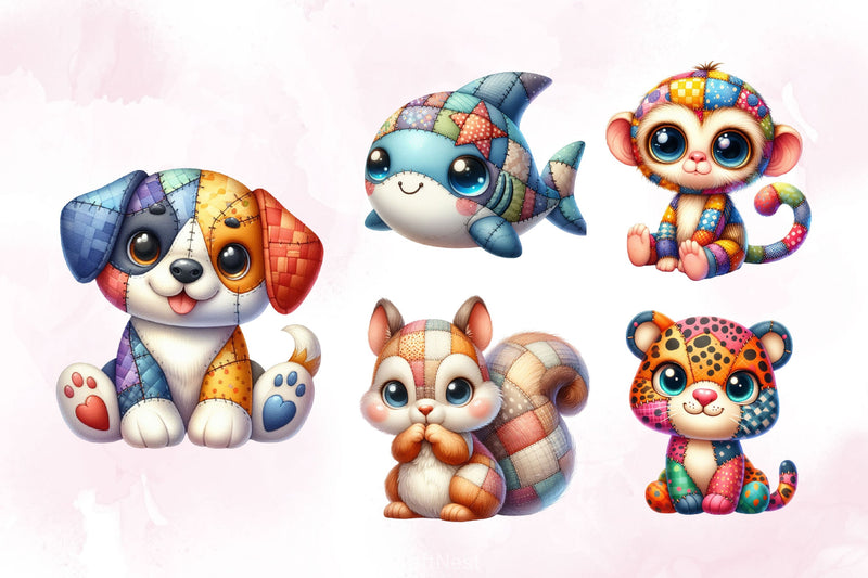 Cute Patchwork Animals Clipart Bundle 3 - CraftNest - Digital Crafting and Art
