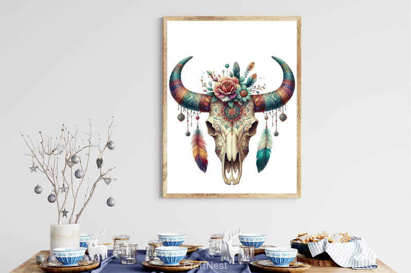 Boho Bull Skull Clipart Bundle - CraftNest - Digital Crafting and Art