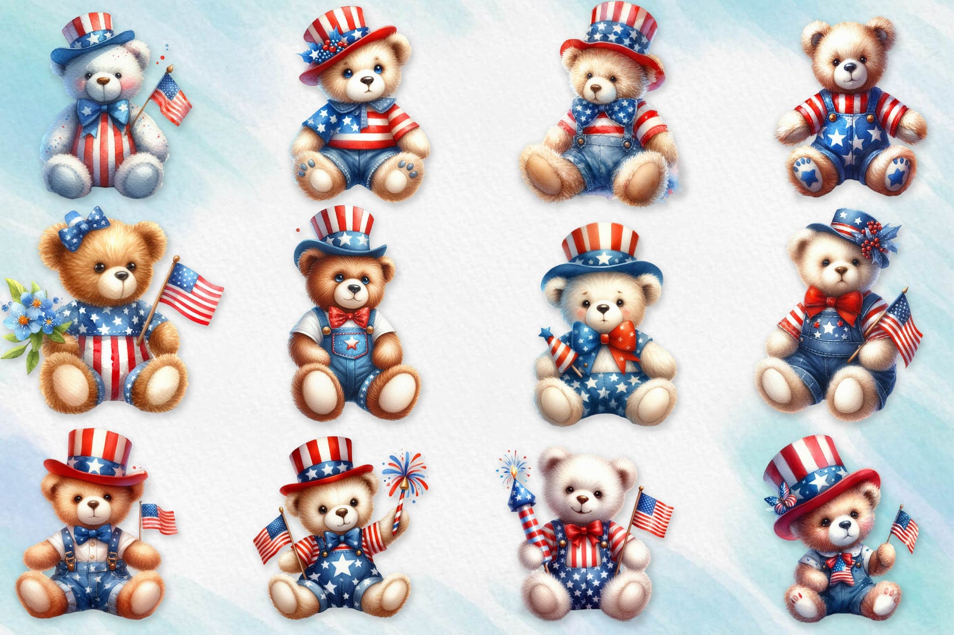 4Th Of July Teddy Bear Clipart Bundle - CraftNest - Digital Crafting and Art