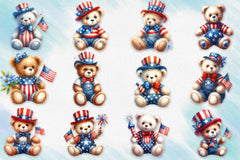 4Th Of July Teddy Bear Clipart Bundle - CraftNest - Digital Crafting and Art