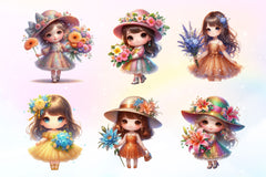 Cute Girl With Flower Clipart Bundle - CraftNest - Digital Crafting and Art