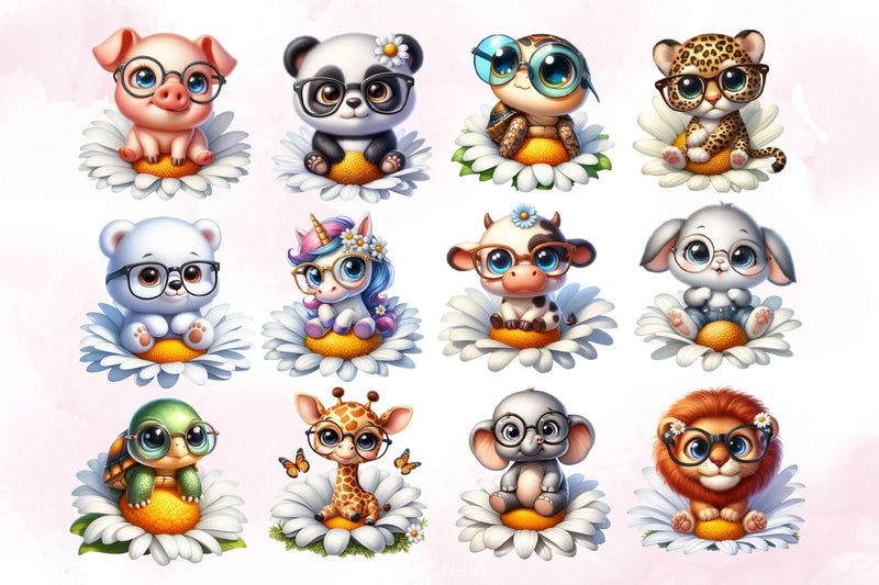 Cute Animals Sitting On Daisy Clipart Bundle - CraftNest - Digital Crafting and Art
