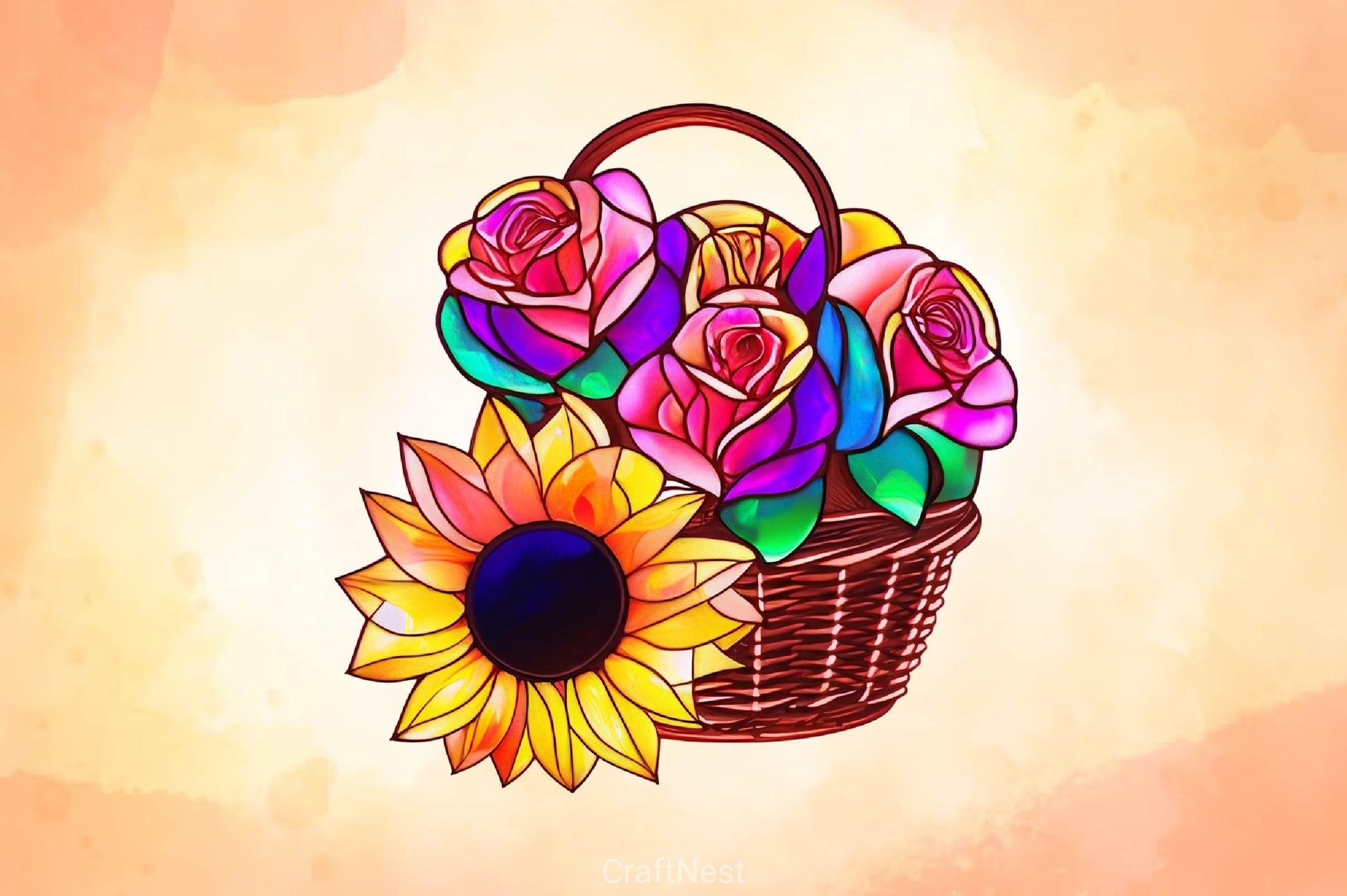 Sunflower & Roses Stained Glass Clipart Bundle - CraftNest - Digital Crafting and Art