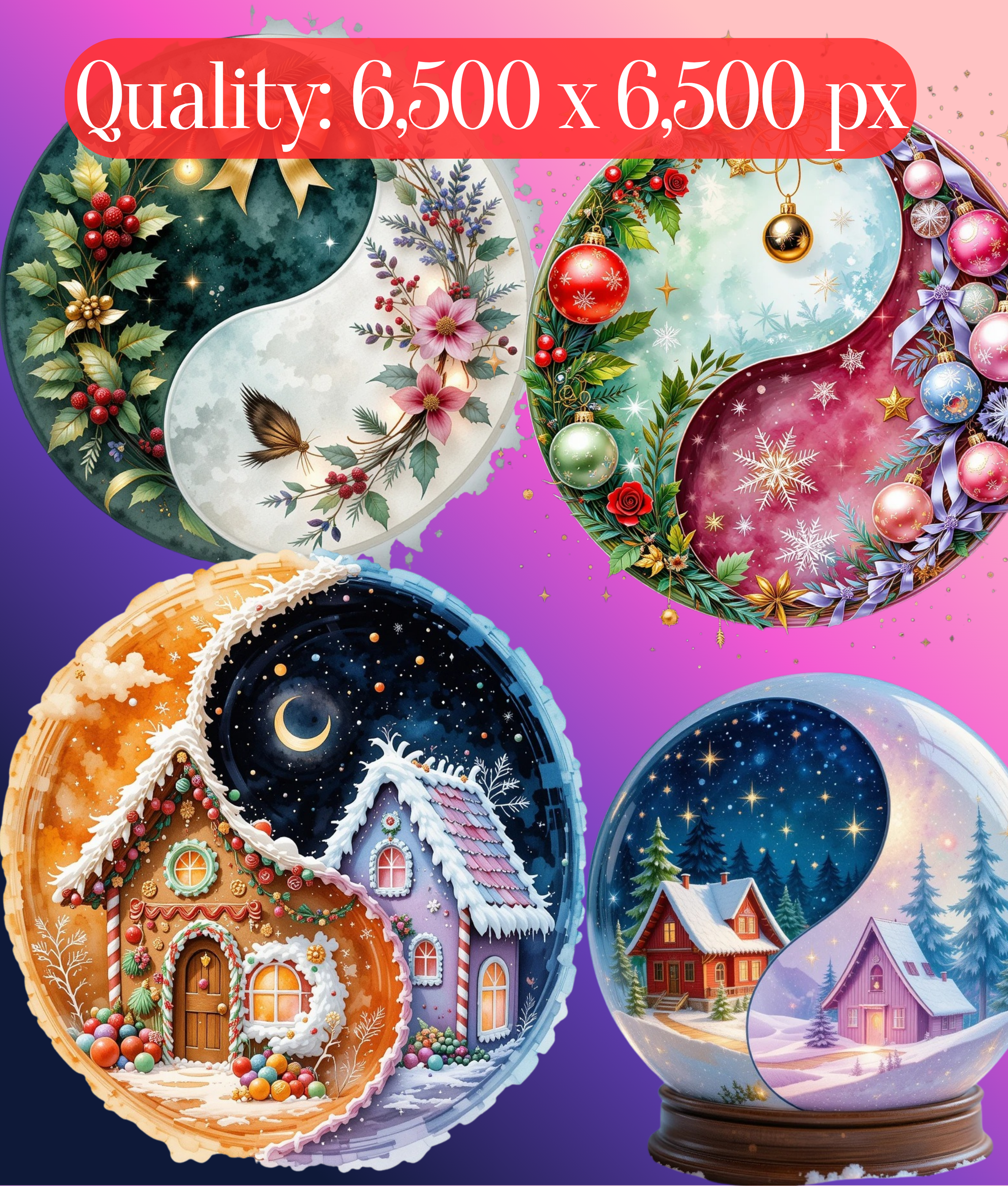Yin Yang Christmas Clipart Bundle