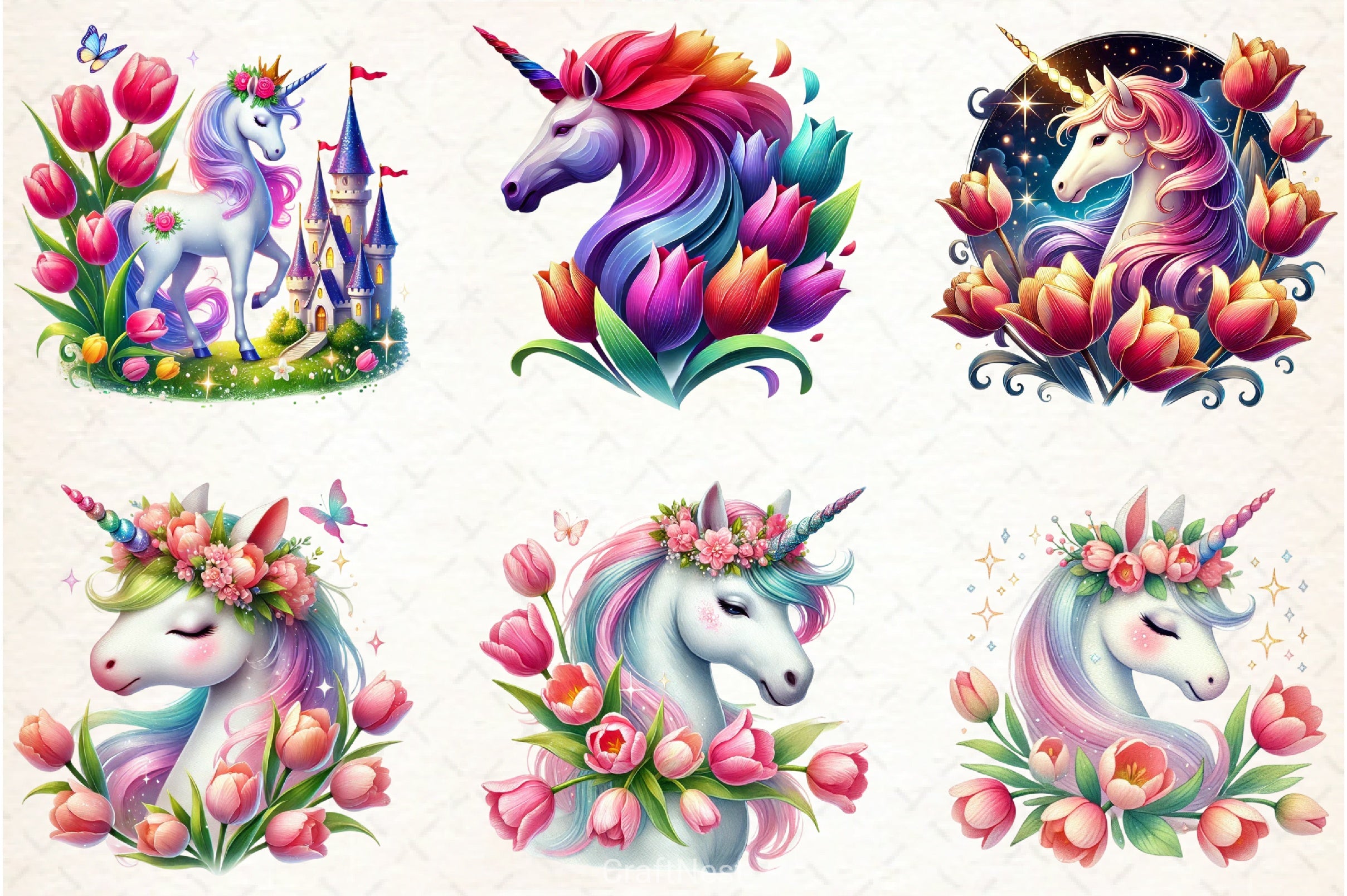 Unicorn Tulip Clipart Bundle - CraftNest - Digital Crafting and Art