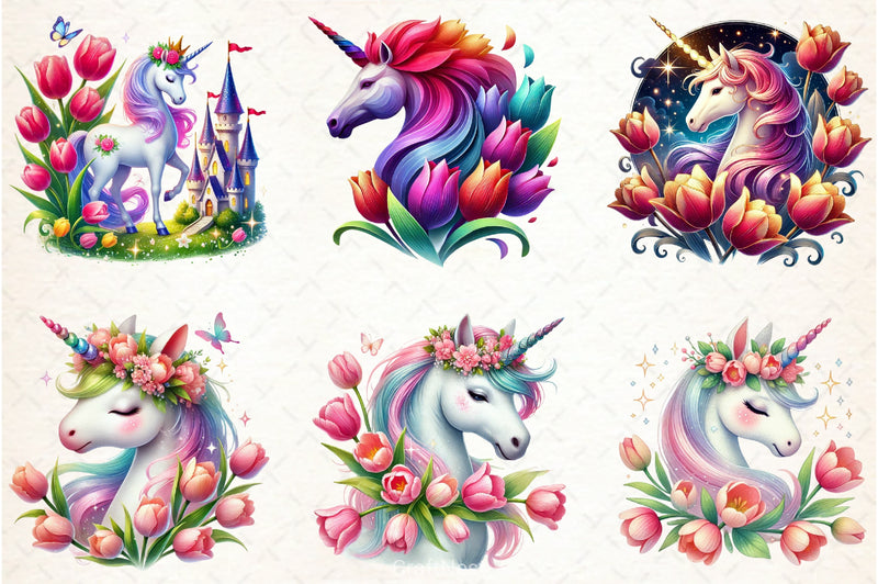 Unicorn Tulip Clipart Bundle - CraftNest - Digital Crafting and Art