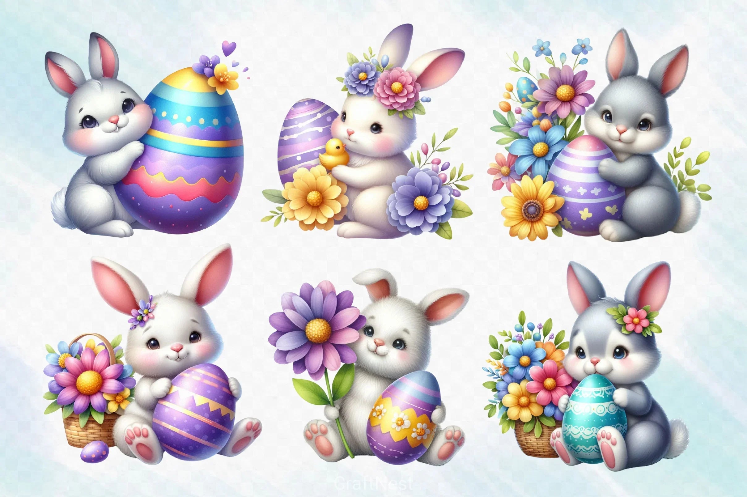 Easter Bunny With Egg Clipart Bundle 2 - CraftNest - Digital Crafting and Art