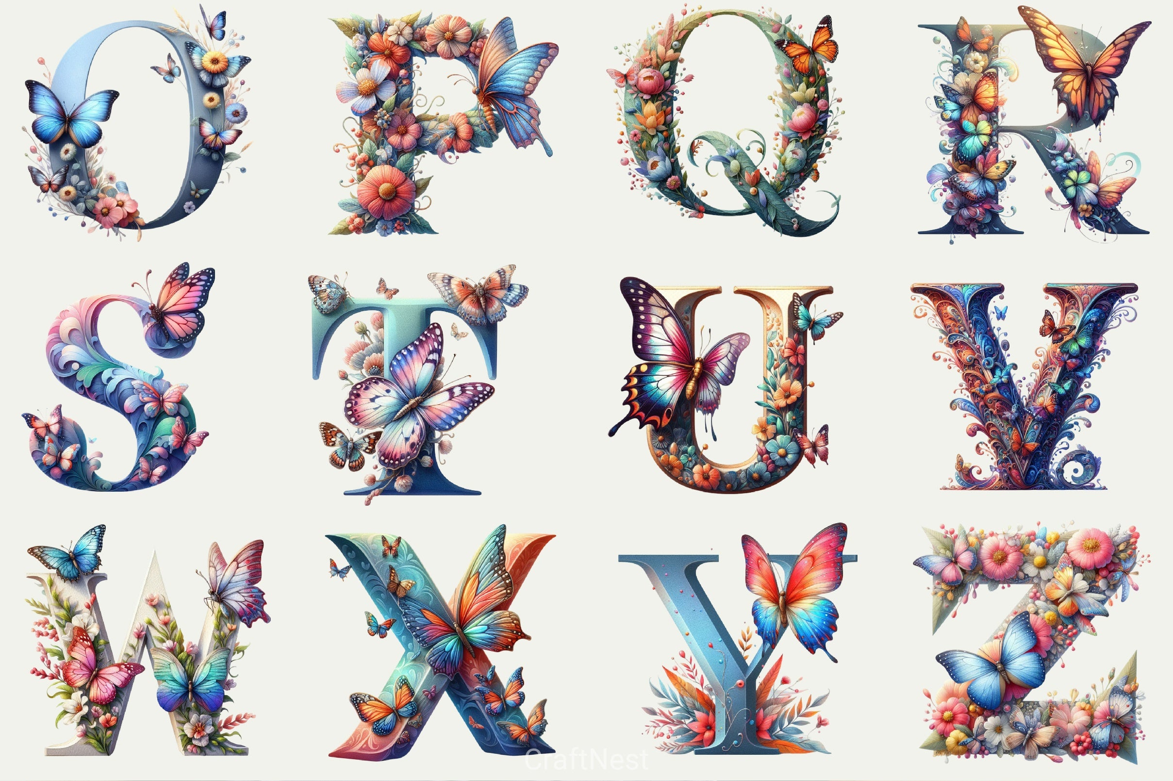 Butterfly Alphabet Clipart Bundle - CraftNest - Digital Crafting and Art