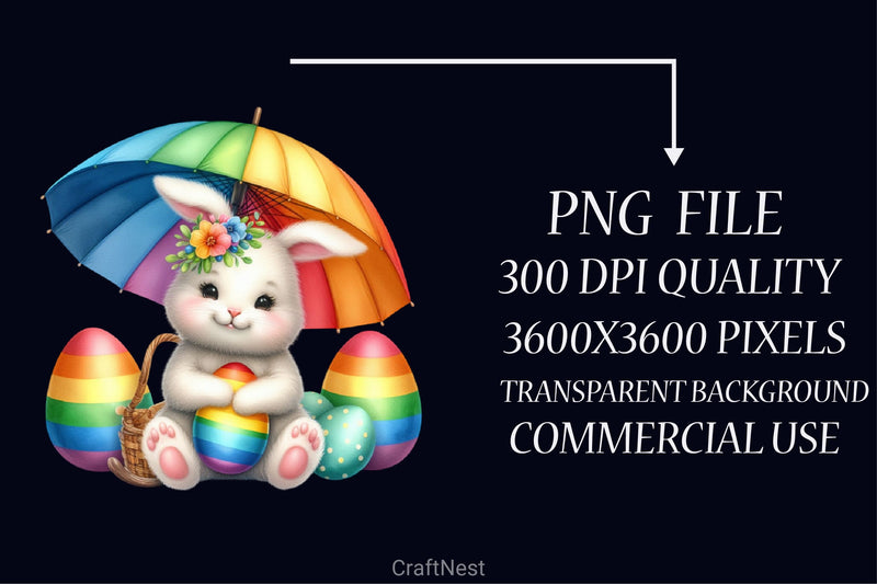 Easter Bunny Rainbow Umbrella Clipart Bundle - CraftNest - Digital Crafting and Art