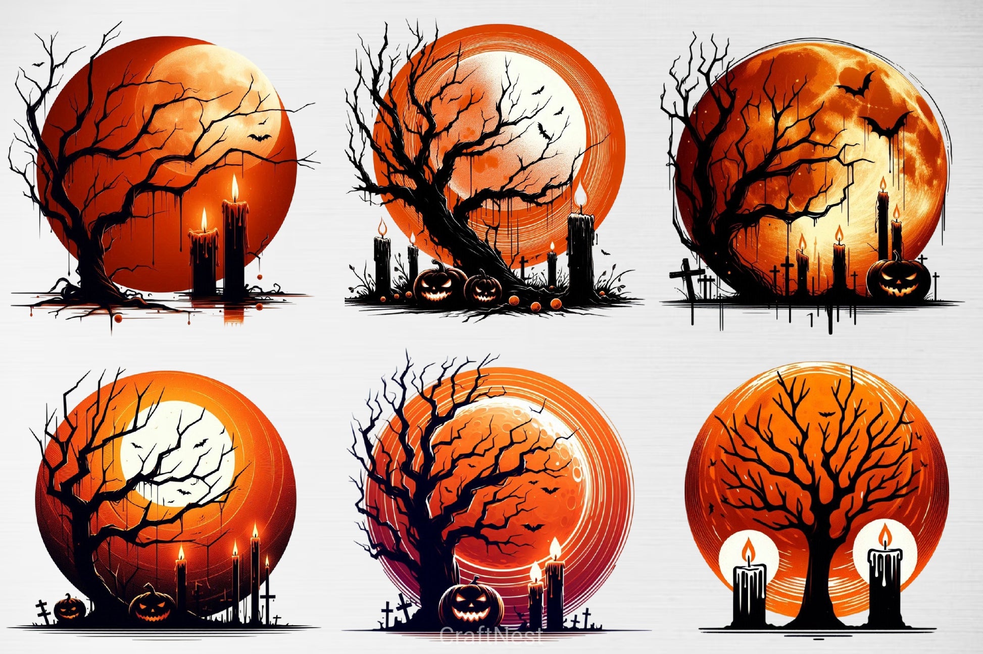 Halloween Tree & Moon Clipart Bundle - CraftNest - Digital Crafting and Art