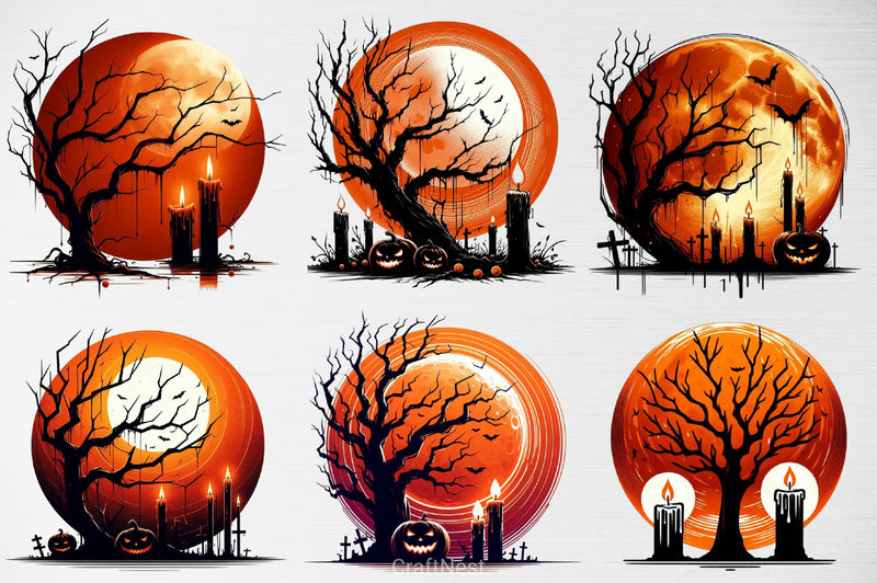 Halloween Tree & Moon Clipart Bundle - CraftNest - Digital Crafting and Art