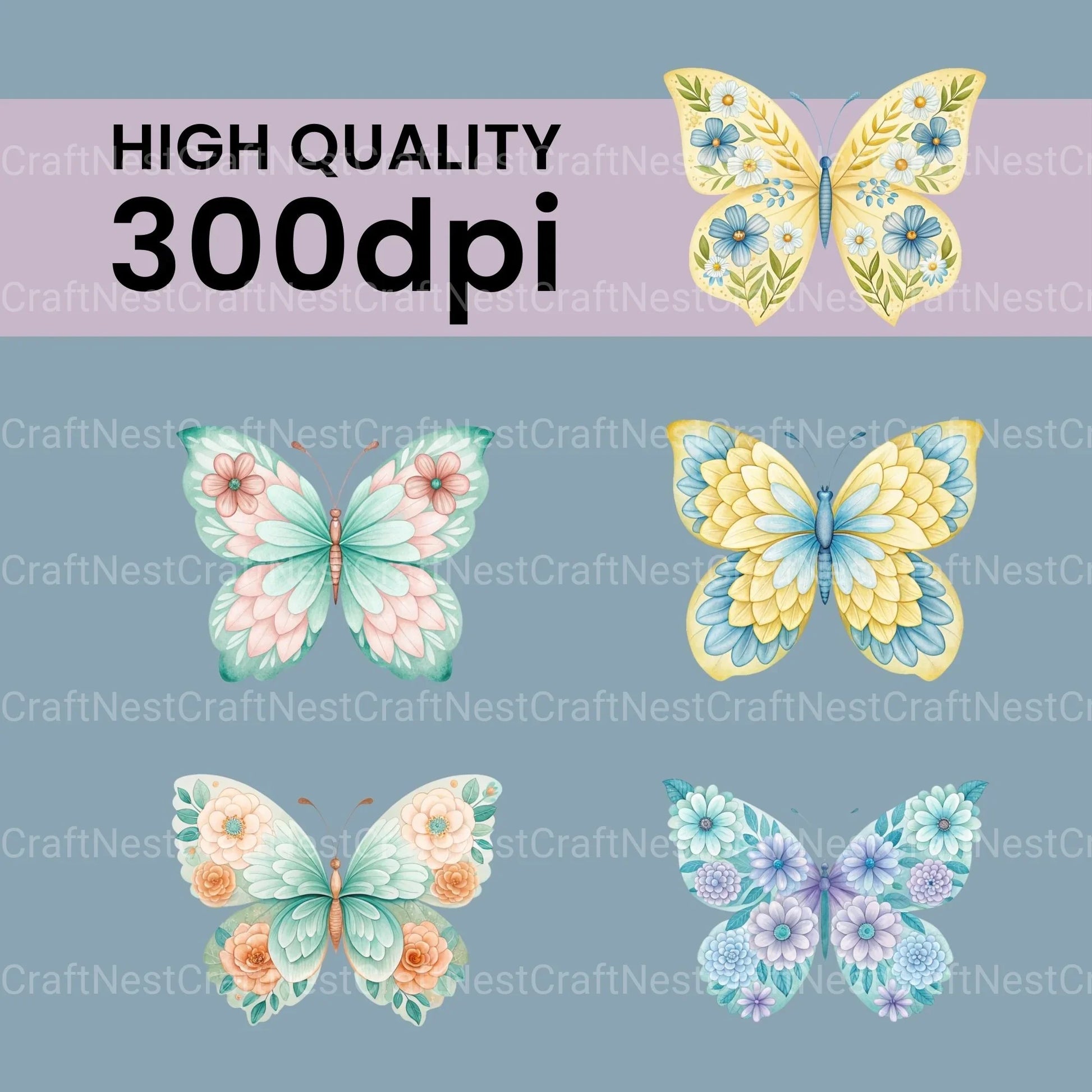 Flower Butterflies Clipart Bundle - CraftNest - Digital Crafting and Art