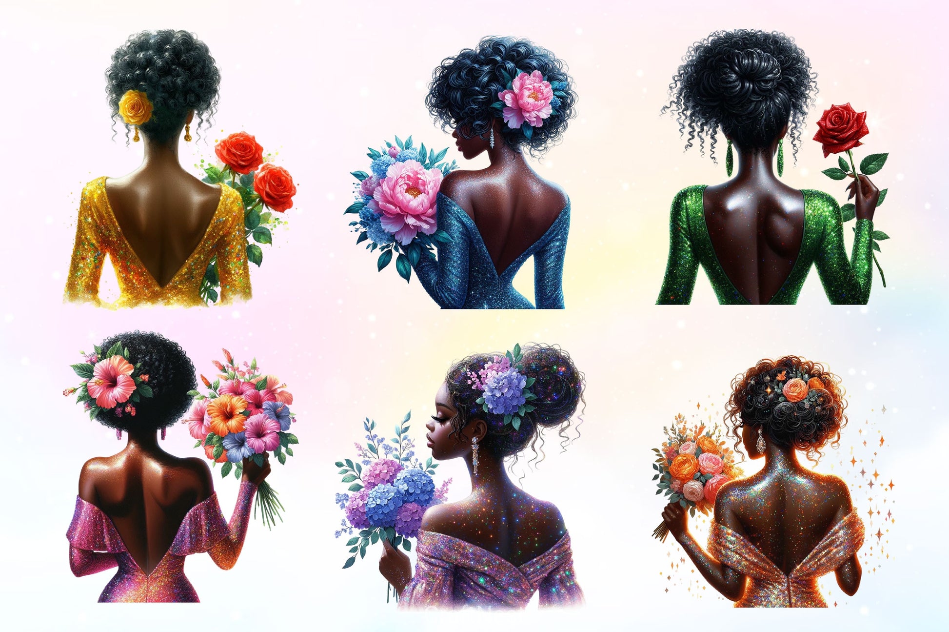 Black Woman Rear View Clipart Bundle - CraftNest - Digital Crafting and Art