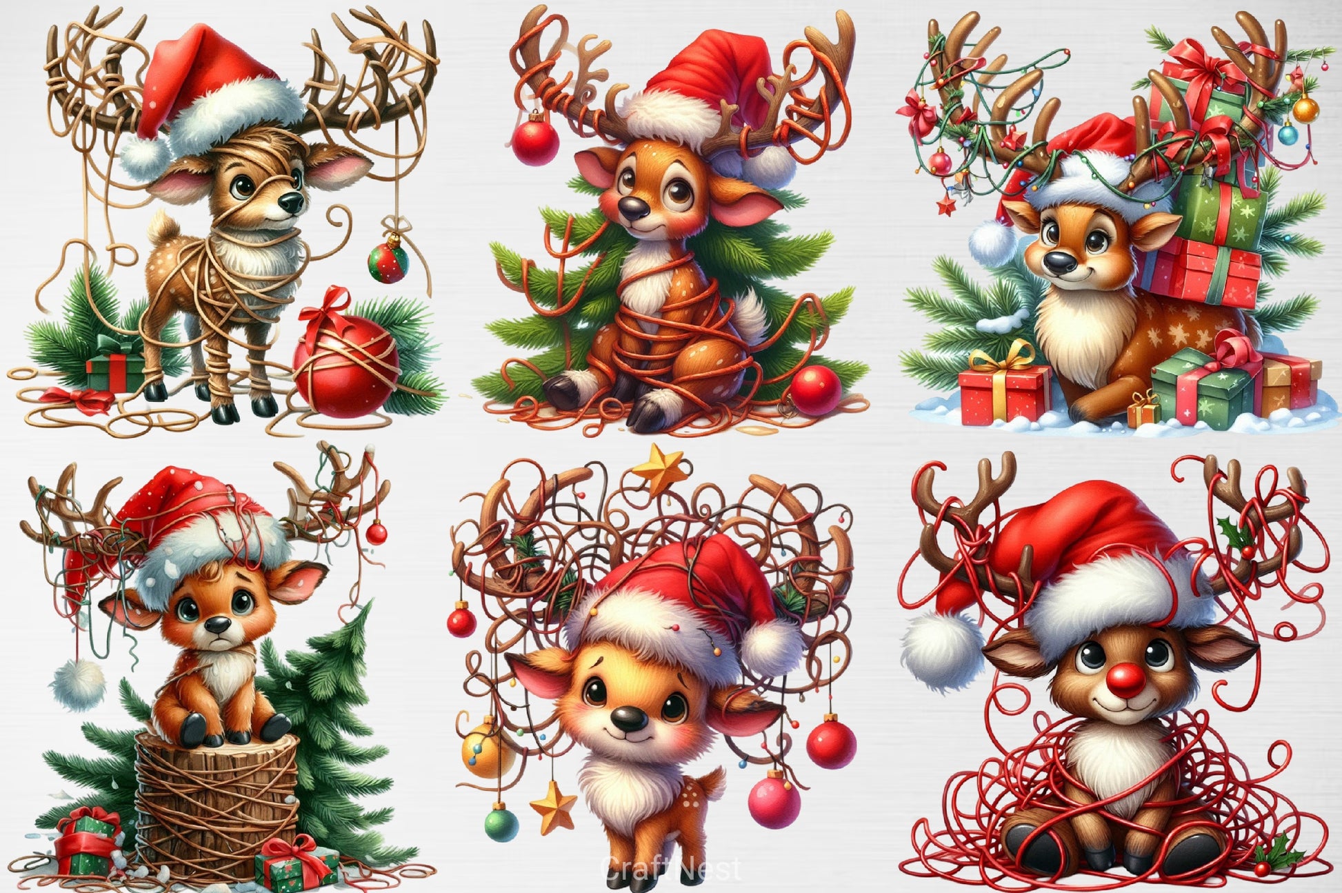 Funny Reindeer Christmas Clipart Bundle - CraftNest - Digital Crafting and Art