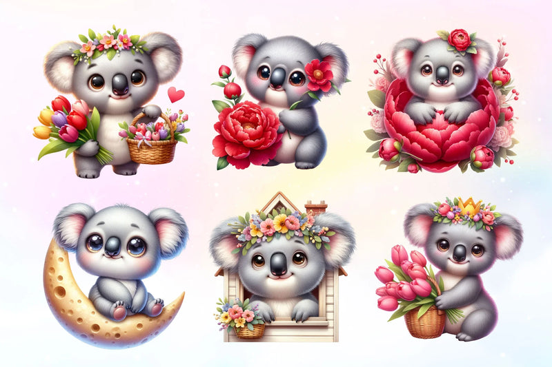 Floral Koala Clipart Bundle 2 - CraftNest - Digital Crafting and Art