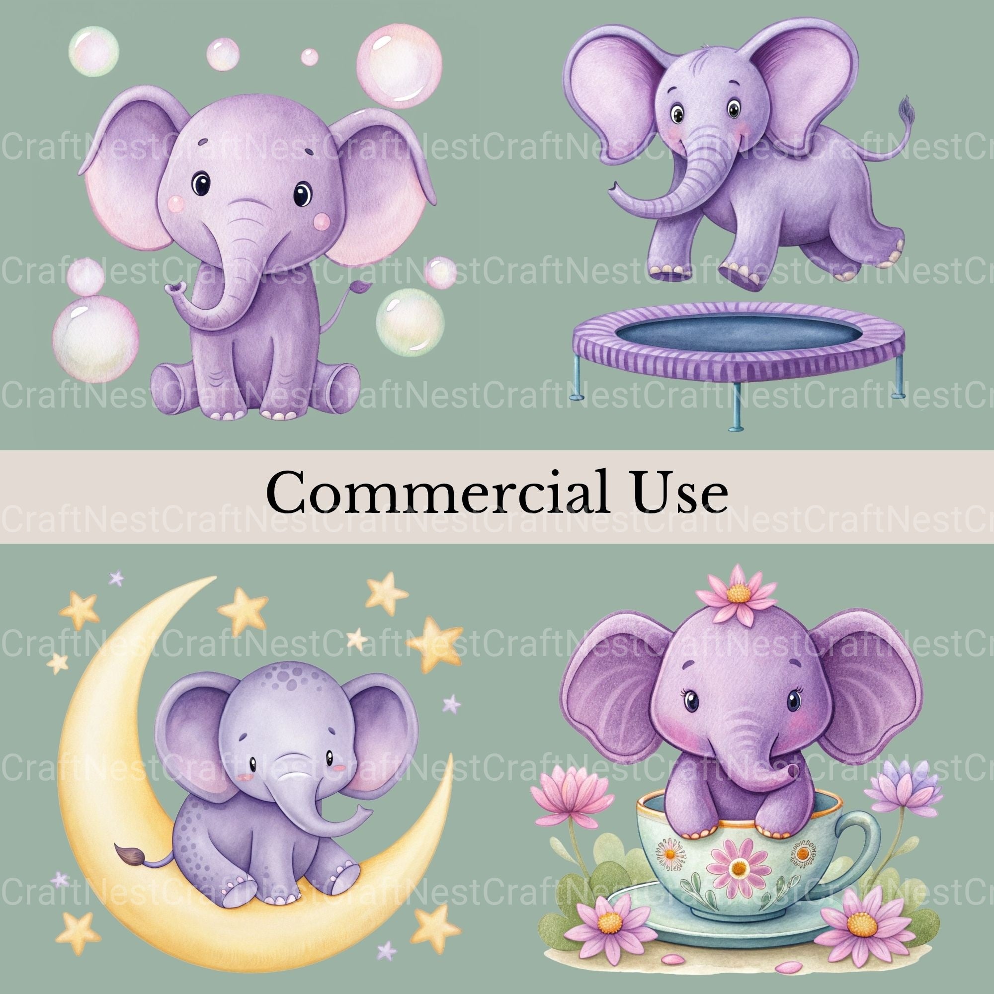 Purple Elephants Clipart Bundle - CraftNest - Digital Crafting and Art