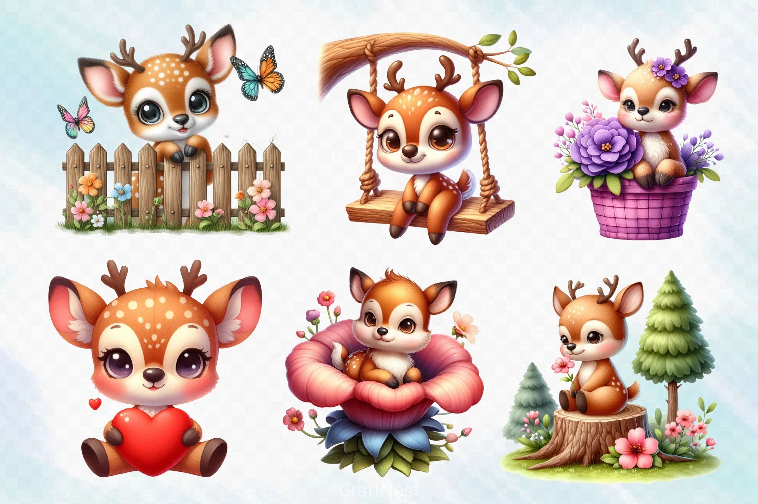 Spring Cute Deer Clipart Bundle - CraftNest - Digital Crafting and Art