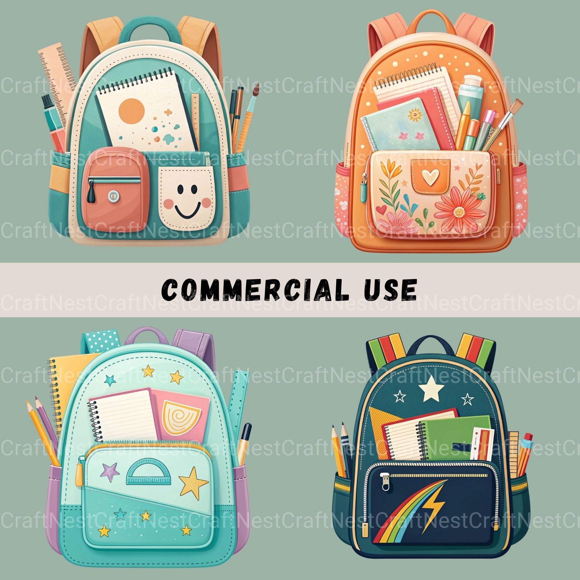 School Backpacks Clipart Bundle - CraftNest - Digital Crafting and Art