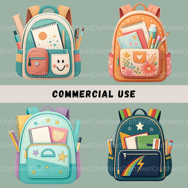 School Backpacks Clipart Bundle - CraftNest - Digital Crafting and Art