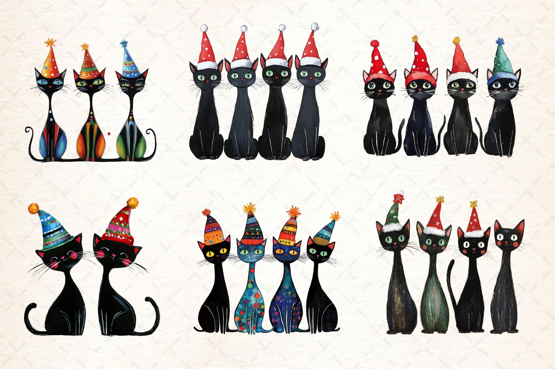 Whimsical Christmas Cat Clipart Bundle - CraftNest - Digital Crafting and Art