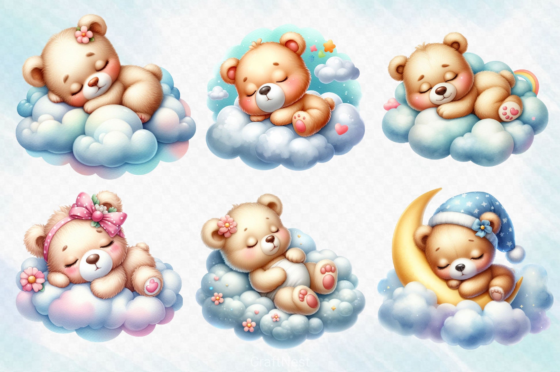Sleeping Teddy Bear Clipart Bundle - CraftNest - Digital Crafting and Art