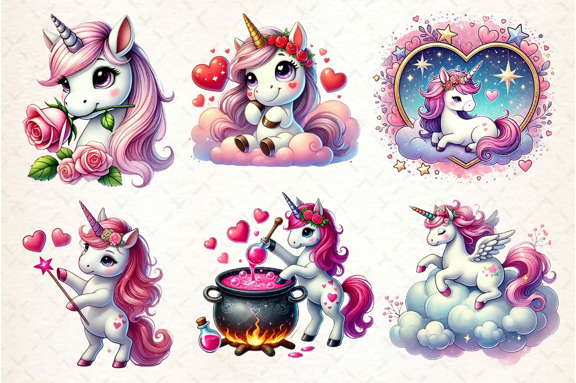 Cute Valentines Day Unicorn Clipart Bundle 3 - CraftNest - Digital Crafting and Art