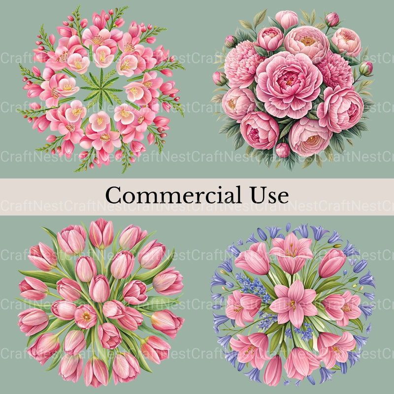 Pink Coquette Flowers Clipart Bundle - CraftNest - Digital Crafting and Art