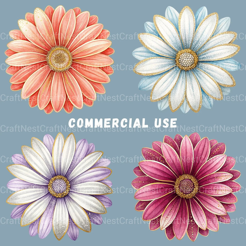 Daisies Glitter Clipart Bundle - CraftNest - Digital Crafting and Art
